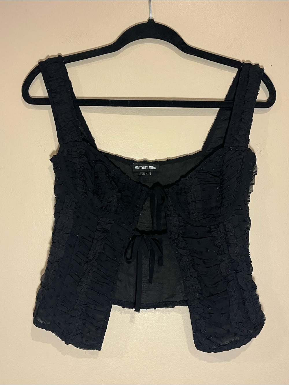 PrettyLittleThing Black Ruffle Tie-Front Camisole size 4